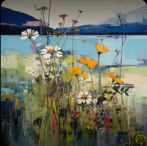 Abstract Painting Nature, Painting Wild Flowers, Wildflower Mural, Loch Lomond Scotland, Scottish Painting, Watercolor House Painting, Wildflower Art, Abstract Impressionism, Wildflower Paintings