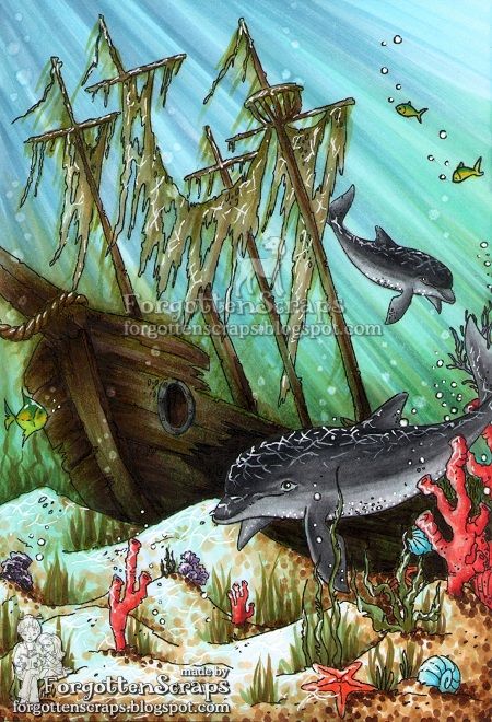 Awesome marker colouring of an underwater scene.    Forgotten Scraps: Underwater Shipwreck Underwater Shipwreck, Underwater Drawing, Underwater Painting, Underwater Theme, Baby Animal Drawings, Underwater City, Sea Life Art, Procreate Ipad Art, Colored Pencil Artwork