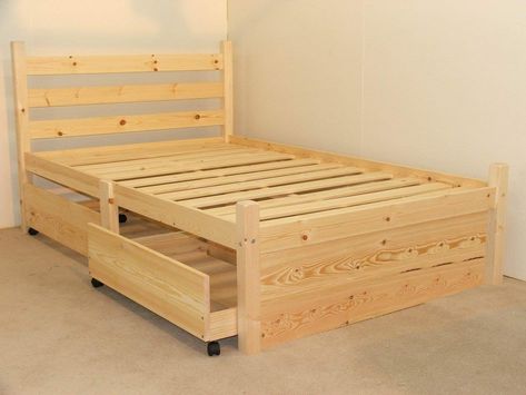 Single Wooden Beds, Small Double Bed Frames, Pine Bed Frame, Pallet Bed Frames, Diy Pallet Bed, Bed Frame With Drawers, Pallet Beds, Pallet Bed, Wooden Bed Design