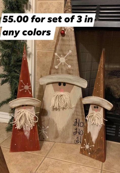 Shutter Projects For Fall, Xmas Signs On Wood, Wood Christmas Crafts Diy, Diy Wooden Santa, Wooden Santa Crafts, Wooden Crafts For Home, Wooden Xmas Decorations, Wooden Gnomes, Holiday Wood Crafts