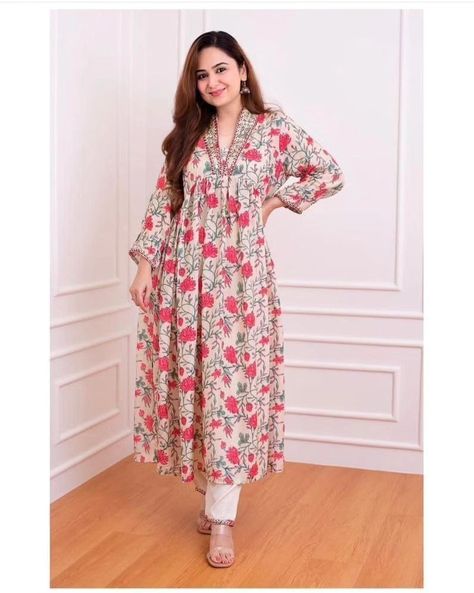 *New Launch* 🌸 *Beautiful Alia style nayra kurti pant Set*🌸 *For a Festive gathering, you'll can opt for our white - pink Floral Anarkali suit set which is decorated with finest embroidery It is paired with matching died Pants*🌸 *For all the stylish ladies out there, who want something simple, sophisticated and traditional.* **Size M 38,L 40,xl 42,xxl 44,* *Kurti+Pant* ** ~Fabric:- Rayon* ~*Beautiful Detailing** **Price 749* *Free shipping* *Keep posting ready to dispatch* 🥰🥰🥰🥰🥰🥰🥰🥰🥰 Long Kurti With Pants, Nayara Cut Kurti Design, Nayra Cut Kurti, Nayra Cut Dresses Design Kurti, Nira Cute Kurti, Nayra Cut Kurti Plazo, Floral Anarkali, Anarkali Kurti, Office Wear Women