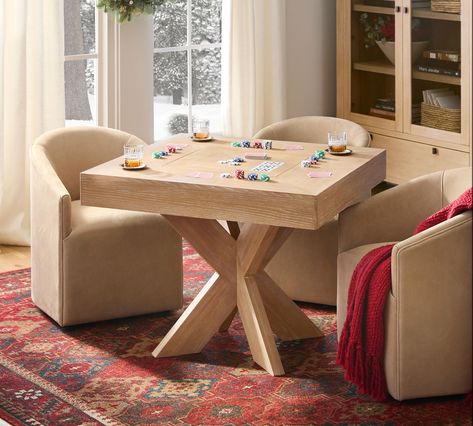 Game Tables And Chairs, Game Table In Living Room, Rustic Game Tables, Game Nook, Game Table And Chairs, Modern Game Room, Modern Game Tables, Pool Table Games, Game Library