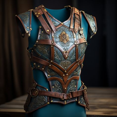 Elven Armor Concept Art, Leather Armor Art, Leather Armor Dnd, Leather Armor Women, Leather Armor Fantasy, Leather Armor Pattern, Studded Leather Armor, Mail Armor, Viking Armor