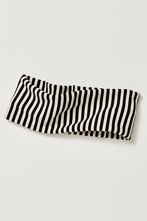 Sure to be a forever staple in your accessories collection, this soft headband is featured in a stunning striped design for goes-with-anything style from season to season. **Features:** Thick style, soft knit fabrication, stretchy design **Why We ❤ It:** The perfect piece for pulling it all back from the beach to barre class. | Super Wide Stripe Soft Headband by Free People in Black Baddie Wishlist, Cute Head Bands, Wisconsin Winter, Gatsby Headband, No Slip Headbands, Thick Headbands, Striped Tights, Headband Outfit, Soft Headbands