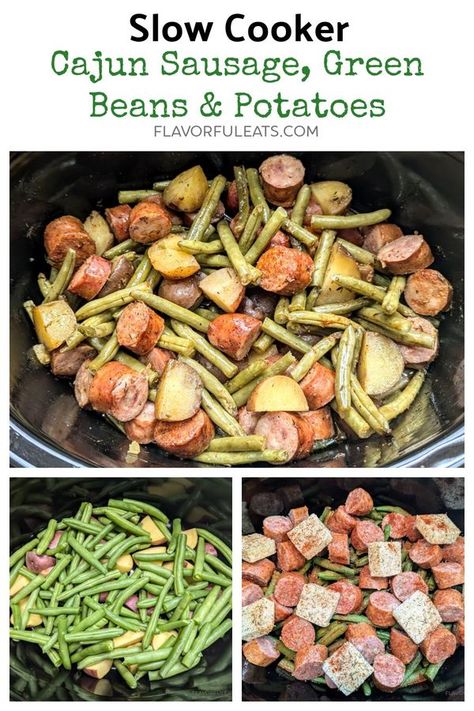 Easy Slow Cooker Recipes | **Slow Cooker Cajun Sausage, Green Beans, and Potatoes** combines smoky, spicy sausage with tender green beans and potatoes, all cooked with creamy bu... | Facebook Cajun Sausage Potatoes And Green Beans, Sausage Green Beans And Potatoes, Sausage Green Beans, Slow Cooker Cajun, Beans And Potatoes, Cajun Sausage, Recipes Slow Cooker, Green Beans And Potatoes, Sausage Potatoes