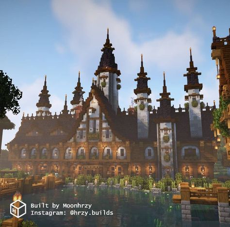 Fantasy Guild Hall, Minecraft Guild Hall, Minecraft Trading Hall Design, Fantasy Guild, Villager Trading Hall Minecraft, Minecraft Building Designs, Minecraft Building Blueprints, Minecraft Starter House, Guild Hall