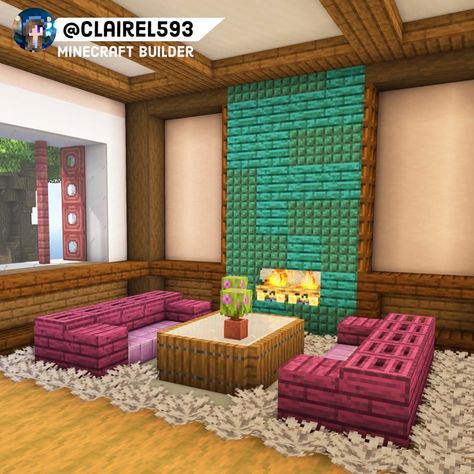 Minecraft Triple Bed Ideas, Minecraft Chair And Table Ideas, Living Room Decor Minecraft, Minecraft Dressing Room, Minecraft Pink Living Room, Dinning Room Minecraft Ideas, Mincraft Couches Ideas, Minecraft Chair Designs, Minecraft Seating Area