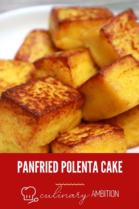 Polenta Cakes Recipes, Trader Joes Polenta Tube, Polenta Cakes Savory, Polenta Recipes Tube, Tube Polenta Recipe, Pan Fried Polenta, Fried Polenta Cakes, Polenta Dishes, Fried Polenta Recipes