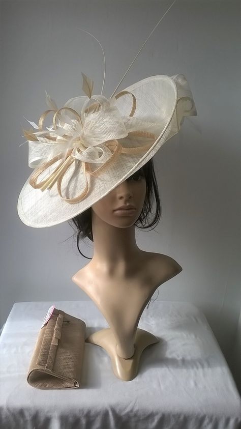 Sophia..Ivory with pale gold Hatinator..Stunning Sinamay | Etsy Elegant Adjustable Beige Fascinator, Elegant Beige Adjustable Fascinator, Luxury Cream Brimmed Fascinator, Vintage Cream Fascinator Hat, Cream Brimmed Vintage Fascinator, Silver Fascinator, Mother Of The Bride Hats, Gold Hats, Sinamay Hats