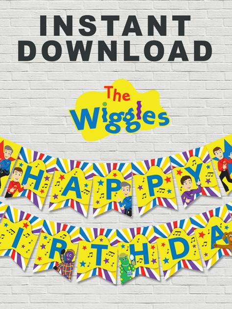 Create a stunning focal point at your The Wiggles party with this happy birthday printable banner! This banner is easy to assemble - just download, print and cut! #TheWigglesPartyBanner #TheWigglesBirthdayParty #TheWigglesPartyDecoration Wiggles Birthday Party Ideas, Wiggles Party Ideas, Wiggles Themed Birthday Party, The Wiggles Birthday Party Ideas, Wiggles Birthday Party, Eloise Birthday, 1 Year Birthday Party Ideas, Wiggles Cake, Emma Wiggle