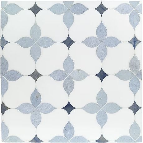 Waterjet Tile Designs - Marble Mosaic Tiles | TileBar.com Waterjet Mosaic Tile, Blue Backsplash, Flower Tile, Cerámica Ideas, Marble Backsplash, Blue Tile, Kitchen Marble, Bathroom Floor Tiles, Blue Tiles