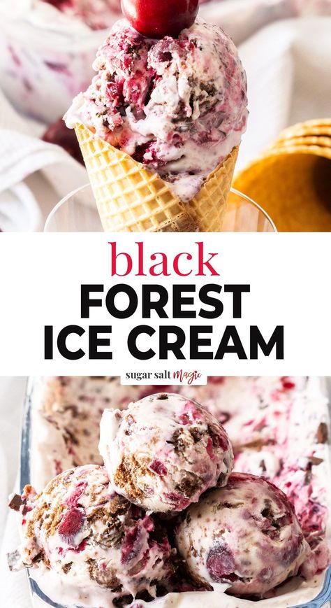 This indulgent, no churn black forest ice cream is so easy to make. A creamy ice cream, loaded with cherry sauce and chocolate, it'll be a family favourite. Even with the homemade cherry sauce, this black forest ice cream recipe is so easy to make. It has the creamiest vanilla ice cream base, flavoured and swirled with that cherry sauce and chocolate in two forms. It's decadent and totally irresistible. It's quick and so much simpler than the custard style ice cream with all the flavour. No Churn Cherry Ice Cream, Baking Magazine, Black Forest Ice Cream, Homemade Cherry Sauce, Chocolate Cherry Ice Cream, Ninja Ice Cream Recipe, Creamy Ice Cream, Italian Gelato, Creami Recipes