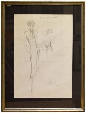 Original Concept drawing for an outfit designed by Yuki for HRH The Princess of Wales by DIANA, PRINCESS OF WALES (1961-1997), and YUKI (born Gnyuki Torimaru): Studio Yuki, 1986 Signed by Author(s) - Adrian Harrington Ltd, PBFA, ABA, ILAB Gnyuki Torimaru, New York In June, Princess Diana Dresses, Concept Drawing, Concept Draw, Diana Princess Of Wales, Diana Princess, Diana Spencer, Prince And Princess