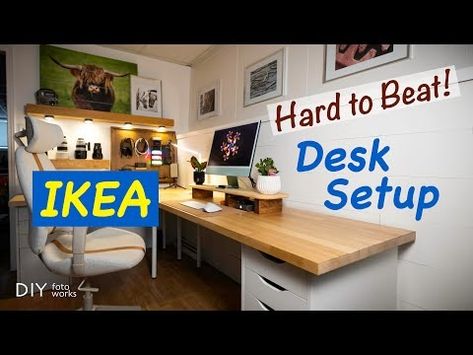 IKEA Countertops Desk Setup I 4K - YouTube Ikea Desk Setup, Ikea L Shaped Desk, Ikea Countertops, Ikea Home Office, Desk Hacks, Alex Drawer, Home Office Computer Desk, Ikea Desk, Office Computer Desk