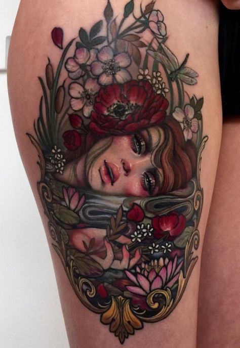 Hannah Flowers, Hannah Tattoo, Cute Thigh Tattoos, Flower Thigh Tattoos, Thigh Tattoo Designs, Thigh Tattoos, Gorgeous Tattoos, Tatuaje A Color, Thigh Tattoos Women