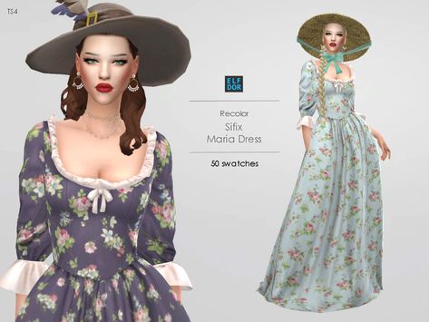 Sifix Maria Dress RC - ELFDOR Sims 4 Cc Marie Antoinette, Sims 4 Rococo Cc, Sims 4 Princess Cc, Sims 4 Victorian, Sims Costume, 1700s Dresses, Victorian Era Dresses, European Costumes, Sims 4 Decades Challenge