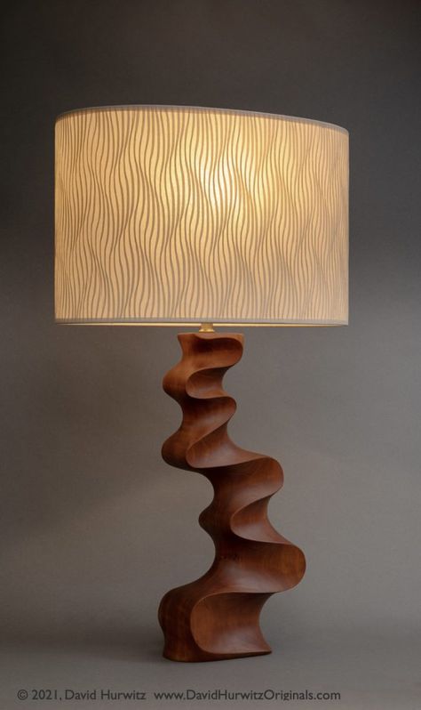 Modern Table Lamp in Carved Cherry - Guild of Vermont Furniture Makers Unusual Bedside Tables, Wood Lamp Design, Bedside Lamp Modern, Custom Wood Furniture, Wooden Table Lamps, Diy Wooden Projects, Table Lamp Wood, Wooden Projects, Wooden Lamp