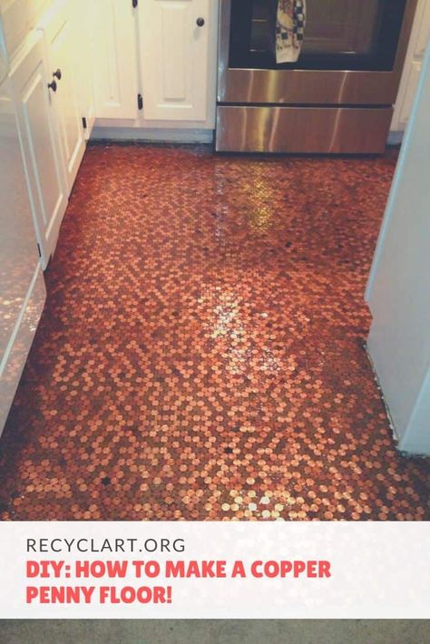 Copper Penny Floor, Penny Floor Designs, Bathroom Exterior, Penny Tiles Bathroom, Exterior Flooring, Penny Tile Floors, Penny Floor, Old Wooden Crates, Cheap Flooring