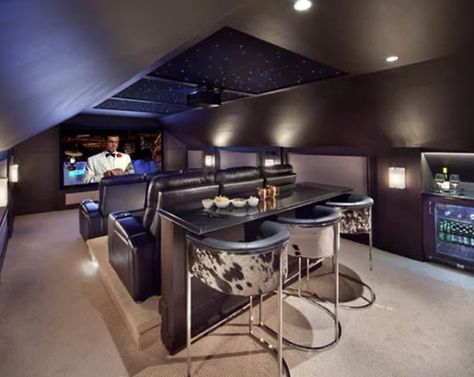 Media Room Ideas Theatres, Media Room Ideas, Theatre Room Ideas, Media Room Seating, Home Theater Room, Small Home Theaters, Attic Decor, Movie Theater Rooms, Theater Room Design