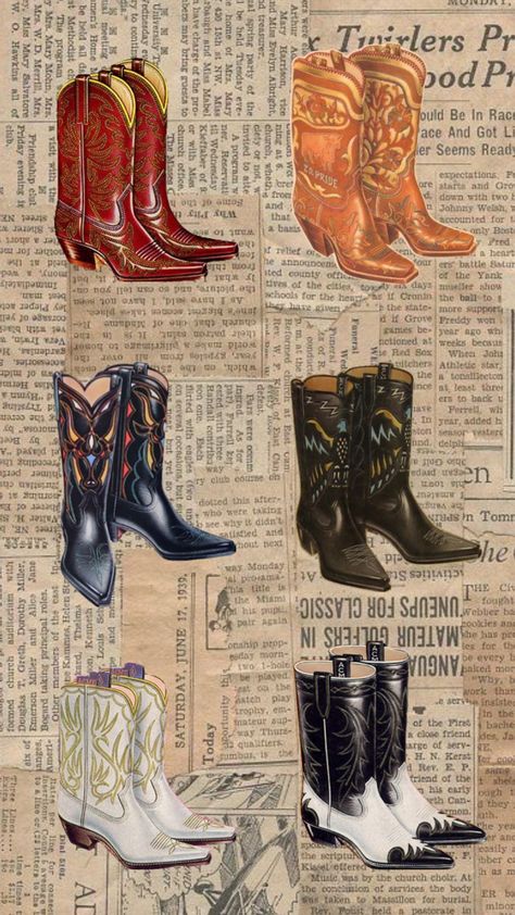 #boots #cowboy #cowgirl #cowboyboots #cowgirlboots #farm #ranch #yellowstone #collage #aesthetic #wallpaper #iphonewallpaper #iphonebackground #background #phonewallpaper #phonebackground #newspaper #black #white #brown #red #steeltoe #pointed #flattoe #linedance #linedancing #country #countrymusic #stagecoach #horse #horses #horsebackriding #ridinghorses #rodeo #buffalo #bullriding #Wyoming #Montana #Tennessee #cowboyhat #felthat #strawhat Brown Country Aesthetic, Collage Aesthetic Wallpaper, Cowboy Boots Aesthetic, Rustic Basement, Farm Ranch, Bull Riding, Boots Cowboy, Cowboy Cowgirl, Line Dancing