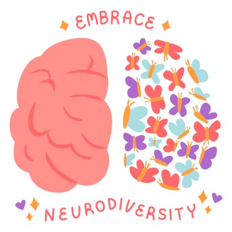 Embrace neurodiversity flat PNG Design Neurodivergent Illustration, Neurodivergent Aesthetic Art, Neurodiverse Art, Neurodivergent Design, Neurodiversity Art, Dyslexic Brain, Neurodivergent Aesthetic, Neuro Diversity, Neurodivergent Art