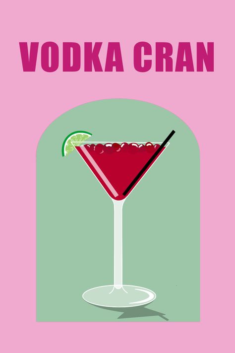 Vodka Cran Aesthetic, Vodka Cran Poster, King Size Headboard Ideas, Wall Ideas Aesthetic, Aesthetic Office Desk, Vodka Poster, Kitchen Posters Printable, Alcohol Illustration, Alcohol Posters