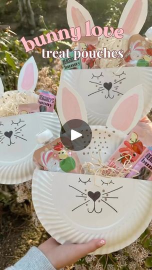 1.3K views · 19 reactions | DIY bunny treat pouches 🐰🫶🏻
These are so quick and fun to make! Cut your paper plate slightly larger than in half. Draw/paint your bunny face. Hot glue... | By Ashley RobisonFacebook Diy Bunny, Bunny Treats, Treat Pouch, Bear Party, Bunny Face, Instagram Diy, Paper Plate, Hot Glue, Paper Plates