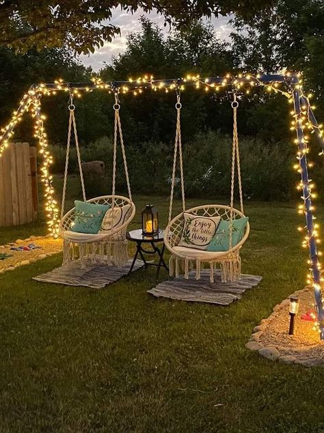 Rustic Outdoor Decor, Dream Patio, Fire Pit Swings, Fun Group, Patio Gazebo, Home Porch, Outdoor Swing, Modern Patio, Fire Pit Backyard