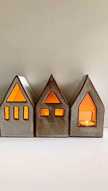 Clay Luminaries, Ceramic Luminaries, Pottery Luminaries, Clay Lantern, Pottery Houses, Clay Houses, Slab Pottery, Ceramic Houses, Christmas House