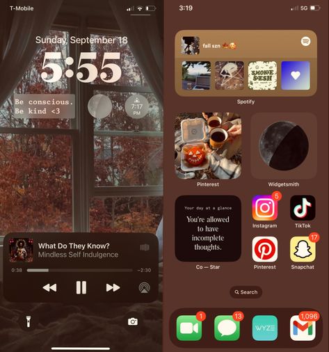 Fall Ios Homescreen Widgets, Homescreen Layout Fall Aesthetic, Ios 16 Fall Theme, Ios 16 Home Screen Ideas Fall, Autumn Ios Homescreen, Homemade Phone Cases, Home Lock Screen, Mindless Self Indulgence, App Layout