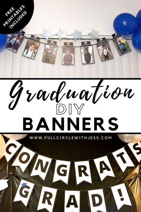 I created this DIY "Congrats Grad" graduation banner and the DIY Graduation Picture Banner for my son's 5th-grade graduation. And I LOVED how they turned out and thought id share them with you all! And they were very easy to put together! Enjoy! Graduation Banner Ideas High Schools, Graduation Party Banner Ideas, Graduation Signs Diy, Cricut Graduation Decorations, Graduation Cricut Ideas, Graduation Banner Ideas, Diy Graduation Banner, Graduation Banner Printable, Graduation Letters