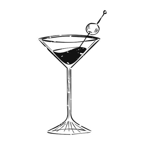 Martini Sketch, Cool Objects To Draw, Cocktail Tattoo, Cocktail Drawing, Cocktails Drawing, Cocktails Vector, Beach Illustration, Cocktails Bar, Free Vector Illustration