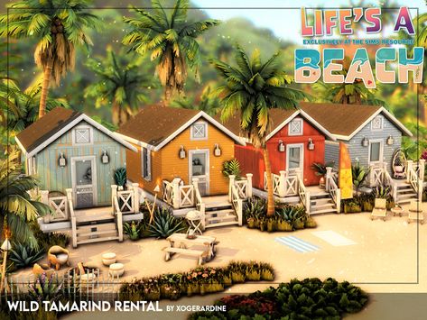 Sims 4 Beach Rental, Sims Beach House Ideas, Sims 4 Vacation Lots, Sims 4 Tartosa Beach, Sims 4 Beach Shack, Sims 4 Venue Ideas, Sims 4 Vacation Rental, Sims 4 Builds Ideas, Sims Beach Cc