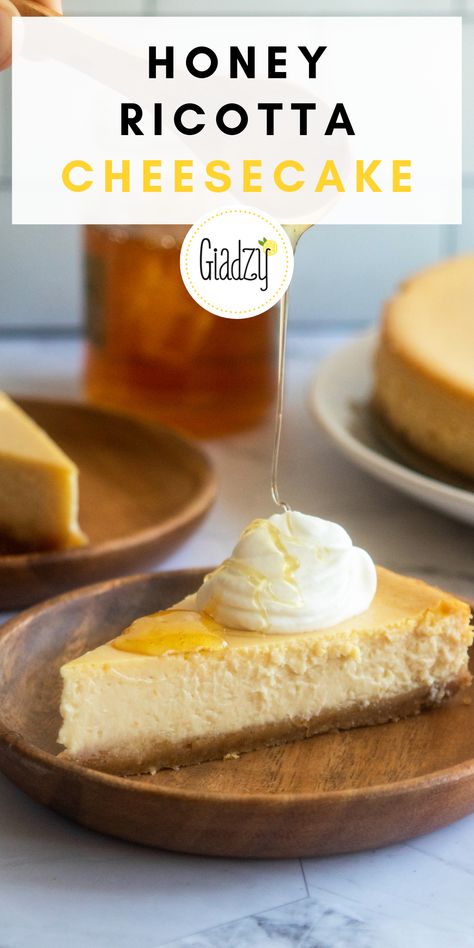 This go-to cheesecake has a lovely subtle flavor from honey and orange zest. It’s absolutely delicious topped with fresh whipped cream, local honey and some flaky salt! Chocolate Hazelnut Cake, Giada Recipes, Ricotta Cheesecake, Breakfast And Brunch, Hazelnut Cake, Decadent Desserts, Cheesecake Recipes, Ricotta, Food Network Recipes