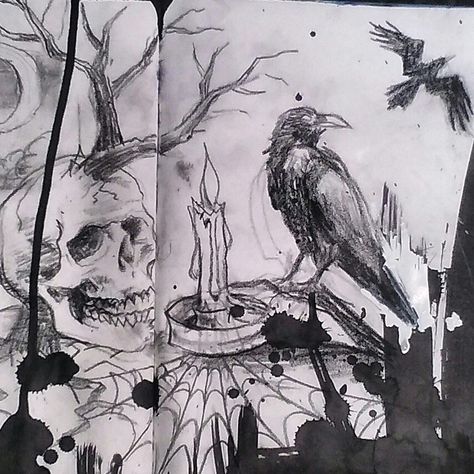 Halloween Sketchbook Ideas, Drawing Ideas Goth, Goth Drawings Sketch, Goth Sketchbook, Gothic Drawings Sketches, Gothic Sketchbook, Sketchbook Spread Inspiration, Goth Art Drawing, Sketchbook Spread Ideas