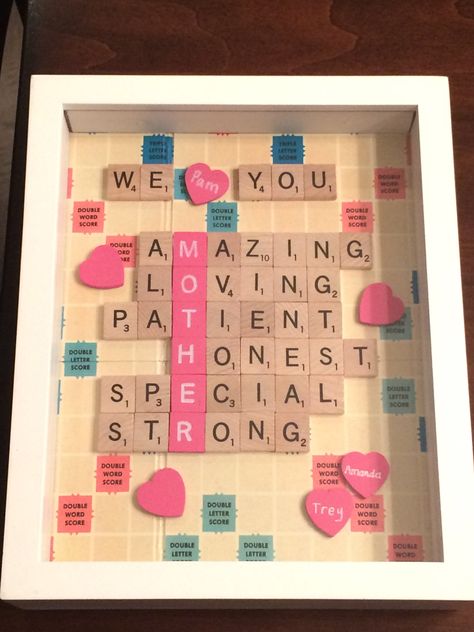 Scrabble Crossword Mothers Day Scrabble Tile Crafts Christmas Gifts, Scrabble Gifts, Shadowbox Ideas, Scrabble Tile Crafts, Craft Letters, Scrabble Crafts, Shadow Box Gifts, Framed Letters, Scrabble Art