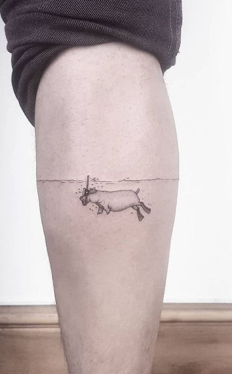 Hippo Tattoo, Tattoos Water, Tatuagem Masculina Pequena, Tato Minimal, Water Tattoo, Tattoos Geometric, Inspiration Tattoos, Most Popular Tattoos, Funny Tattoos