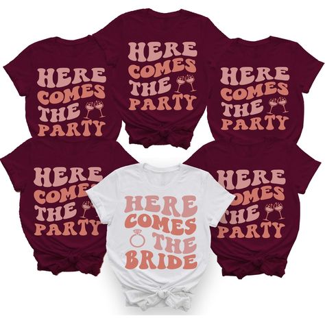 PRICES MAY VARY. Here Comes The Party T-Shirt , Bride Squad Shirts, Team Bride Tribe T-Shirt, Maid Of Honor Bride To Be Shirt, Bachelorette Party Getting Ready Outfits, girls trip 2023, family vacation. Matching best friends, family shirt for oldest, middle and youngest sister. Here come the bride shirt PERFECT FOR: bride getting ready outfits lets go girls perfect for bachelorette party, future Mrs; bride to be; maid of honor; bridesmaids; team bride tribe; family, father, mother of the bride. Bridesmaid Tshirts Ideas Bridal Parties, Here Comes The Bride Shirt, Bachelorette T-shirt, Bridesmaids Shirts Ideas, Bachelorette Party Matching Outfits, Bachelorette Party Shirt Ideas, Funny Bridesmaid Shirts, Bachelorette Party Outfits Group, Bachelorette Shirt Ideas