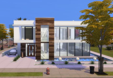 Mod The Sims - Modern Glass House - N.05 Sims 4 House Modern Mansion, Sims Glass House, Sims 4 Big Modern House, Big Sims House, Sims Modern Mansion, Sims 4 Big House, Sims 4 Modern House, Modern Glass House, Home Gym Design Garage