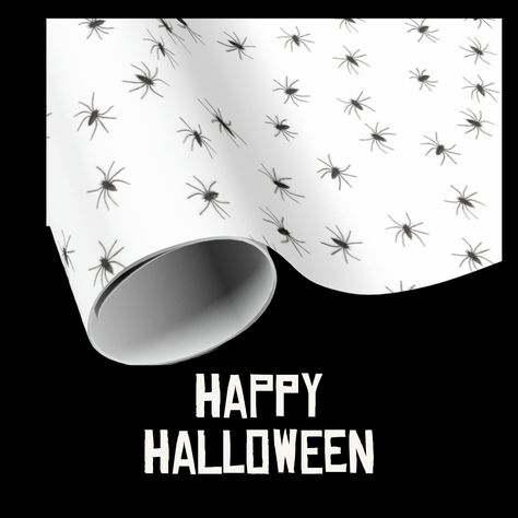 Spiders all over wrapping paper Halloween Wrapping Paper, Spooky Spiders, Very Scary, July 28, Spiders, Haunted House, Wrapping Paper, Happy Halloween, Sign Poster