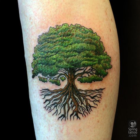 Sycamore Tree Tattoo, Tree Tattoo Color, Spring Tattoo, Yggdrasil Tattoo, Wilderness Tattoo, Tree Silhouette Tattoo, Tree Roots Tattoo, Tree Tattoo Forearm, Oak Tree Tattoo