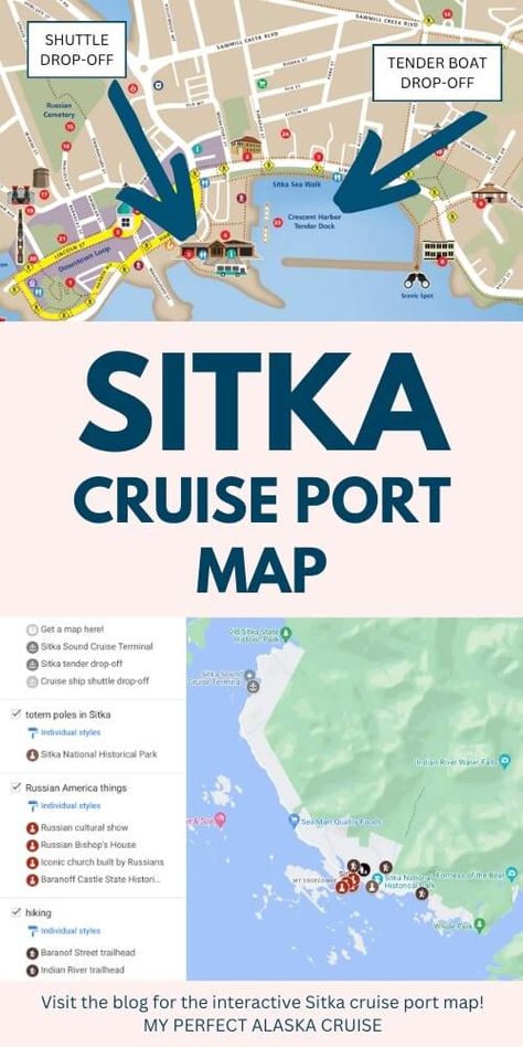 Sitka cruise port map + where do cruise ships dock in Sitka? Alaska cruise tips – my perfect alaska cruise Travel Destinations In The Us, Alaska Cruise Packing List, Alaska Cruise Packing, Alaska Cruise Ports, Alaska Cruise Tips, Vancouver Hotels, Sitka Alaska, Cruise Terminal, Alaska Trip