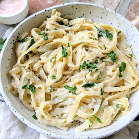 Oat Milk Alfredo Pasta Recipe - The Herbeevore Milk Free Recipes Dinner, Milk Alfredo Sauce, Ingredient Household, Crockpot Vegan, Creamy Oat Milk, Luxurious Dinner, Kitchen Magick, Df Recipes, Alpha Gal