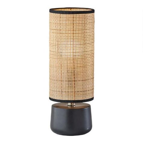 Walmer Natural Rattan and Ceramic Accent Lamp | World Market Table Lantern, Tall Lanterns, Table Lanterns, Coastal Aesthetic, Rattan Shades, Rattan Table, Contemporary Coastal, Ceramic Color, Neutral Color Scheme