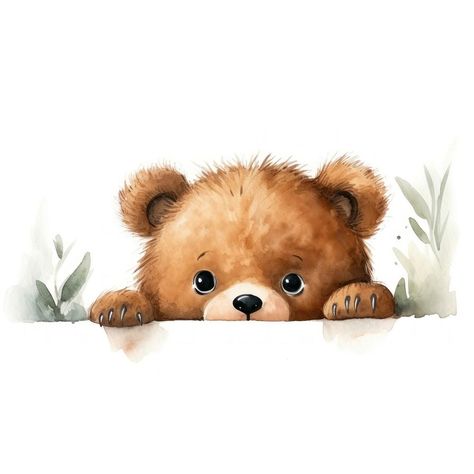 Cute Bear Watercolor, Little Bear Drawing, Watercolor Animal Paintings, Animal Watercolor Paintings, Animal Representation, Cute Bear Illustration, Teddy Bear Painting, Toys Painting, Baby Animals Watercolor