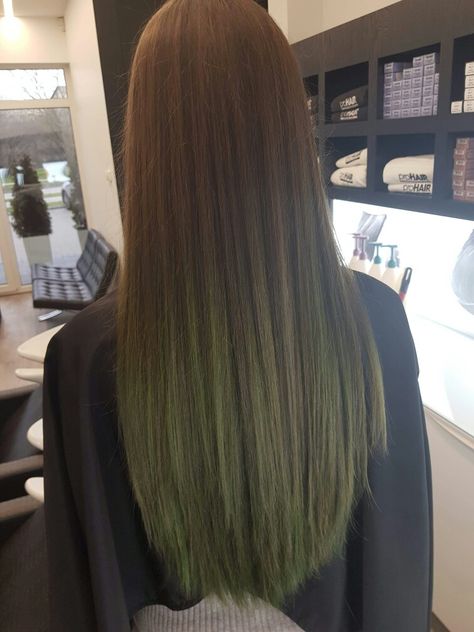 Dark green brown long hair balayage nr 002 Green Hair Balayage Dark Brown, Olive Green Hair Color Highlights, Dark Green Brown Hair, Green Brown Hair Color, Ash Green Hair Color Highlights, Brown Long Hair Balayage, Light Brown And Green Hair, Matcha Haircolor, Olive Color Hair