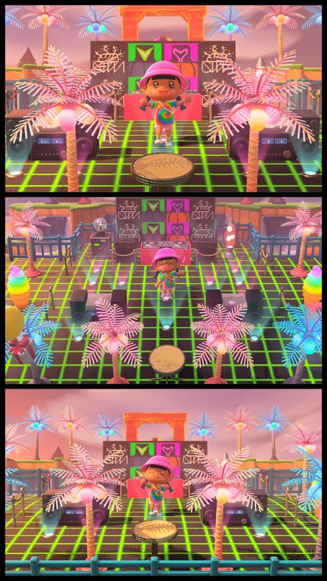 Acnh Music Festival, Acnh Music Area, Animal Crossing Music Festival, Animal Crossing Music, Animale Crossing, Carnival Design, Ac Ideas, Neon Rave, Butterfly Room