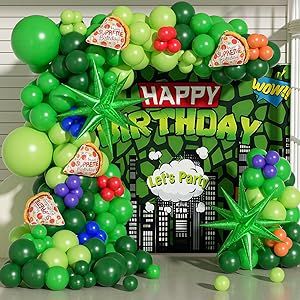 151pcs Turtle Birthday Party Decorations with Turtle Balloons Garland Arch Kit Set and Pizza Starburst Foil Balloons for Cartoon Turtle Pizza Video Game Birthday Baby Shower Decorations Turtle Birthday Decorations, Green Happy Birthday, Turtle Birthday Party, Balloon Arch Diy, Turtle Birthday Parties, Ninja Turtles Birthday Party, Happy Birthday Backdrop, Cartoon Turtle, Ninja Turtle Birthday