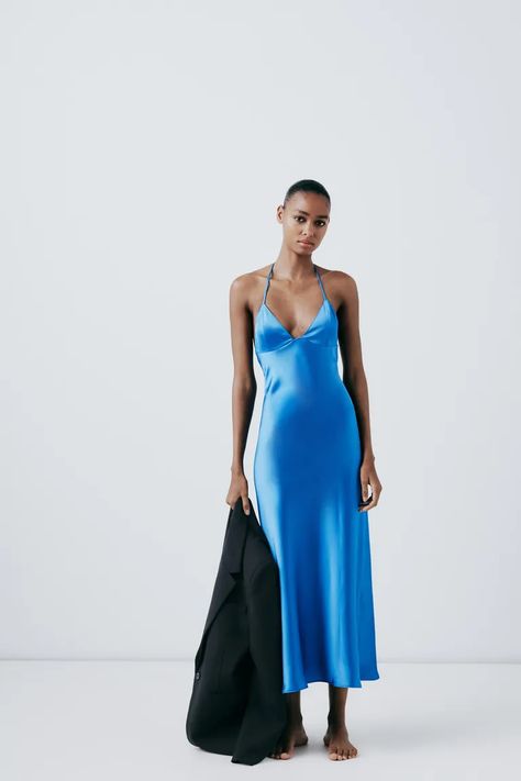 I Swept Through Zara, H&M, and Urban—30 Cool Finds I Recommend | Who What Wear Satin Slip Dress Outfit, Zara Blue Dress, Zara Satin Dress, Zara Slip Dress, Formal Event Dresses, Dressing Table Ideas, Slip Dress Outfit, Blue Slip Dress, Silver Cocktail Dress