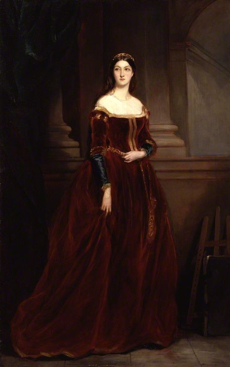 1859-60. Louisa Anne Beresford (née Stuart), Marchioness of Waterford, wore this dress for a famous multi-day 1839 fancy-dress event known as the Eglinton Tournament. She retained the dress and posed in it for Sir Francis Grant in 1859. Per her mother, Louisa’s "costumes were much admired, and looked simple and in good taste beside some of the more elaborately embroidered." National Portrait Gallery, London. Jocelyn Baratheon, Marie Duplessis, Ts4 Lookbook, Indian Royalty, Istoria Artei, John William Waterhouse, Arte Van Gogh, Historical Painting, House Targaryen